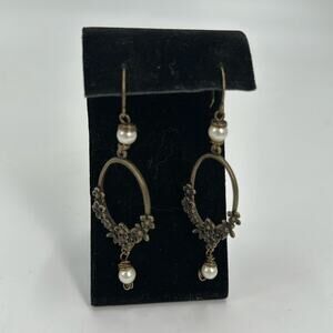 Handmade art nouveau faux pearl hoop earrings.